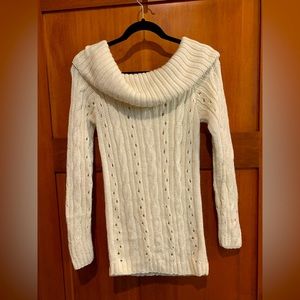 Cowl Neck White Knit Sweater.